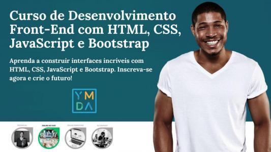 Capa do Curso de Desenvolvimento Front End com HTML, CSS, JavaScript e Bootstrap